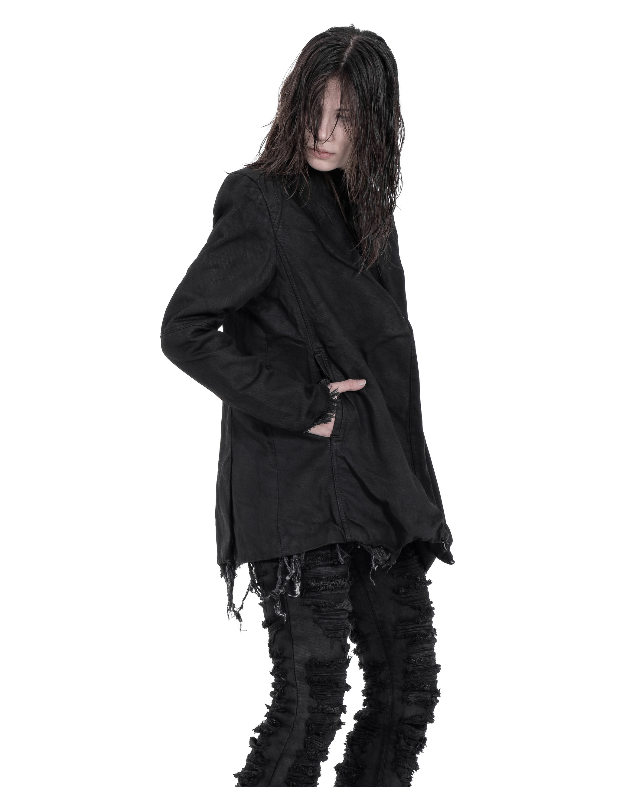 WAXED DESTROY DENIM BLAZER